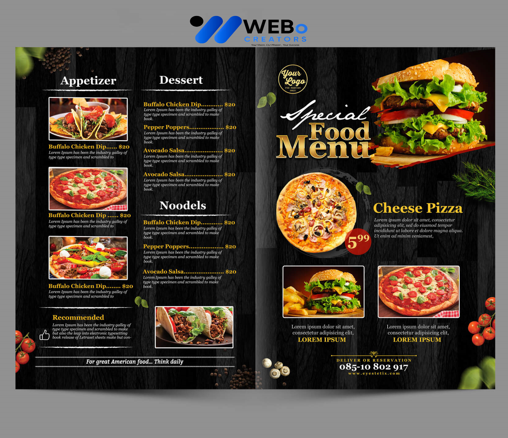 Modern restaurant menu design Washington dc 2026 café menu layout food branding design services